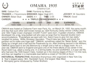 1991 Horse Star Kentucky Derby #61 Omaha Back